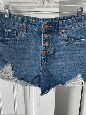 Blank NYC Button-Front Distressed Denim Shorts - Blue